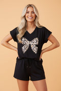 Leopard Bow Patch Tee & Drawstring Shorts Set - Rooted & Reckless Co.