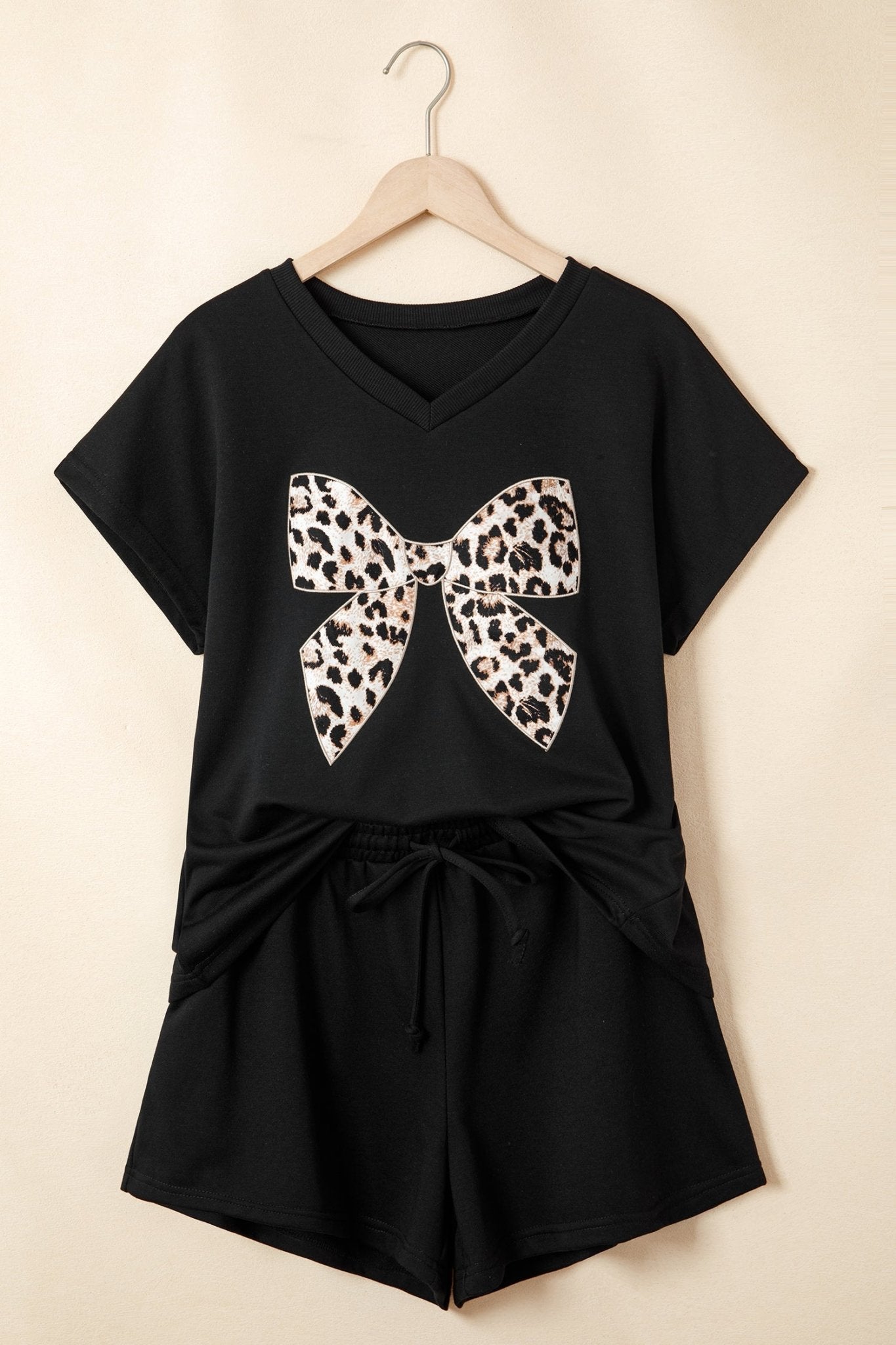 Leopard Bow Patch Tee & Drawstring Shorts Set - Rooted & Reckless Co.