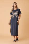 Leopard Bow Patched Short Sleeve T-Shirt Long Dress - Rooted & Reckless Co.