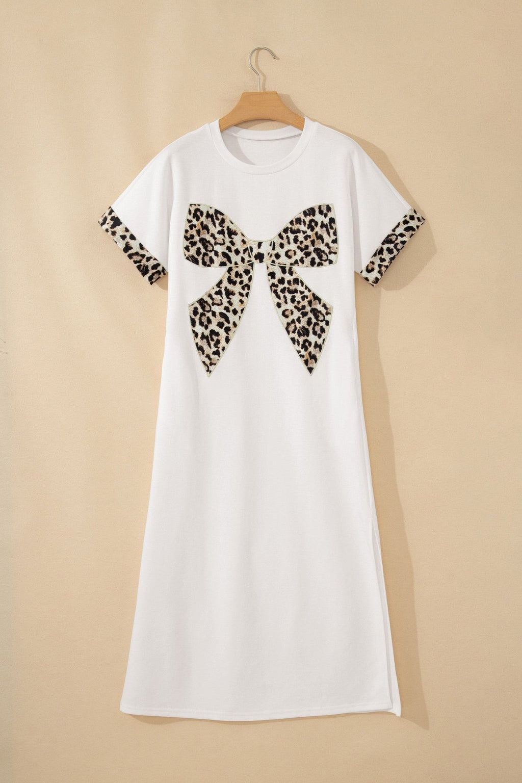 Leopard Bow Patched Short Sleeve T-Shirt Long Dress - Rooted & Reckless Co.