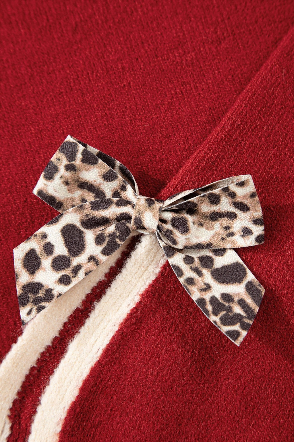 Leopard Bow Split Cuff Contrast Trim Sweater - Rooted & Reckless Co.