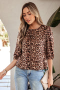 Leopard Bow-Tie Puff Sleeve Blouse - Rooted & Reckless Co.