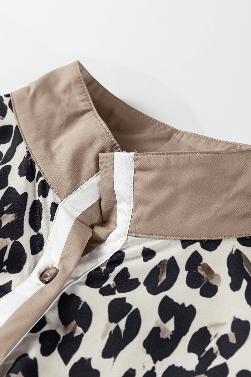 Leopard Button-Collar Contrast Patchwork Cuff Top - Rooted & Reckless Co.