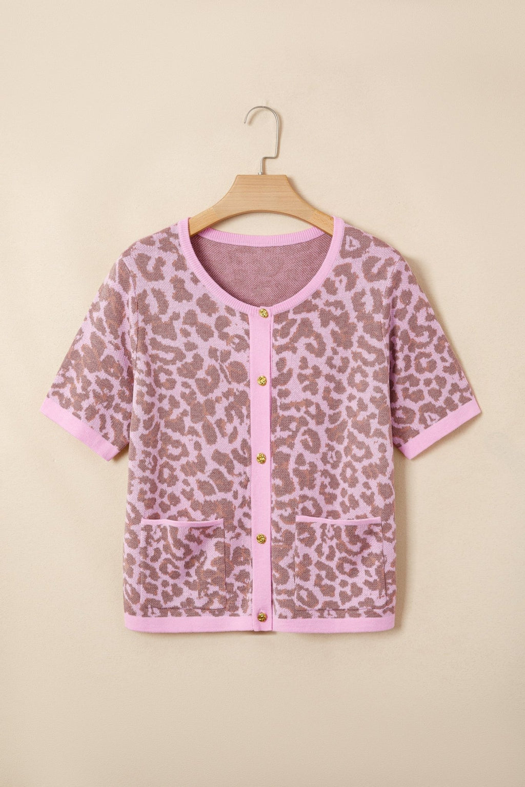 Leopard Button Down Short Sleeve Sweater Cardigan - Rooted & Reckless Co.