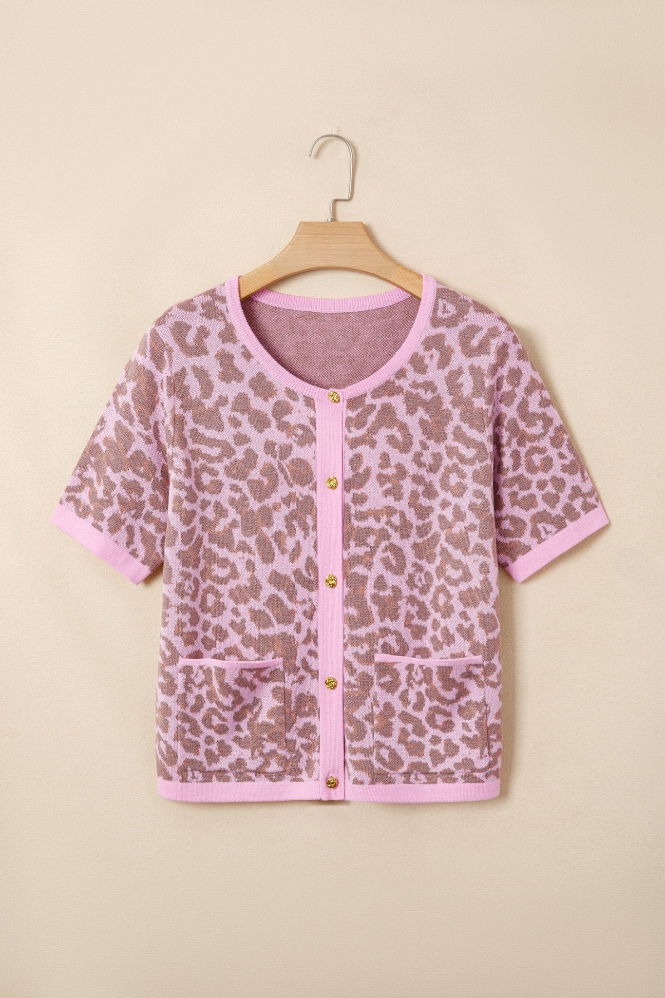 Leopard Button Down Short Sleeve Sweater Cardigan - Rooted & Reckless Co.