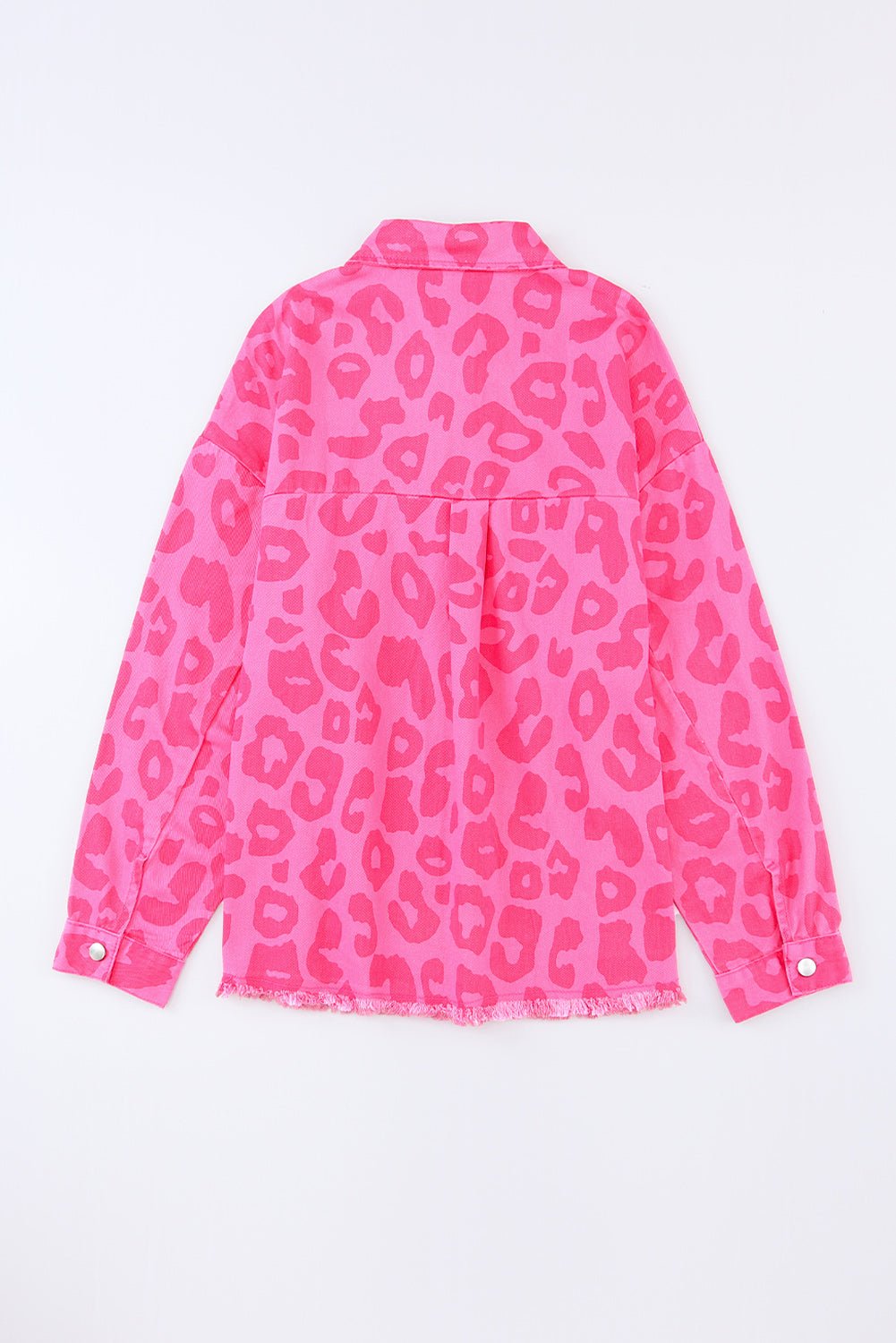 Leopard Buttoned Cuff Raw Hem Denim Jacket - Rooted & Reckless Co.