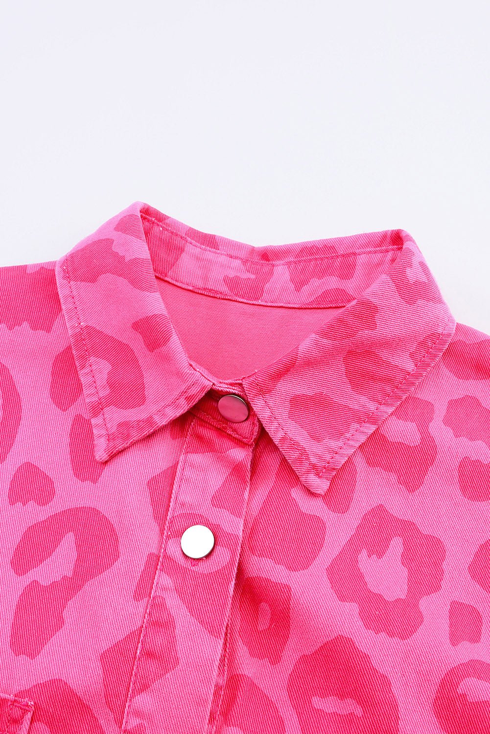 Leopard Buttoned Cuff Raw Hem Denim Jacket - Rooted & Reckless Co.