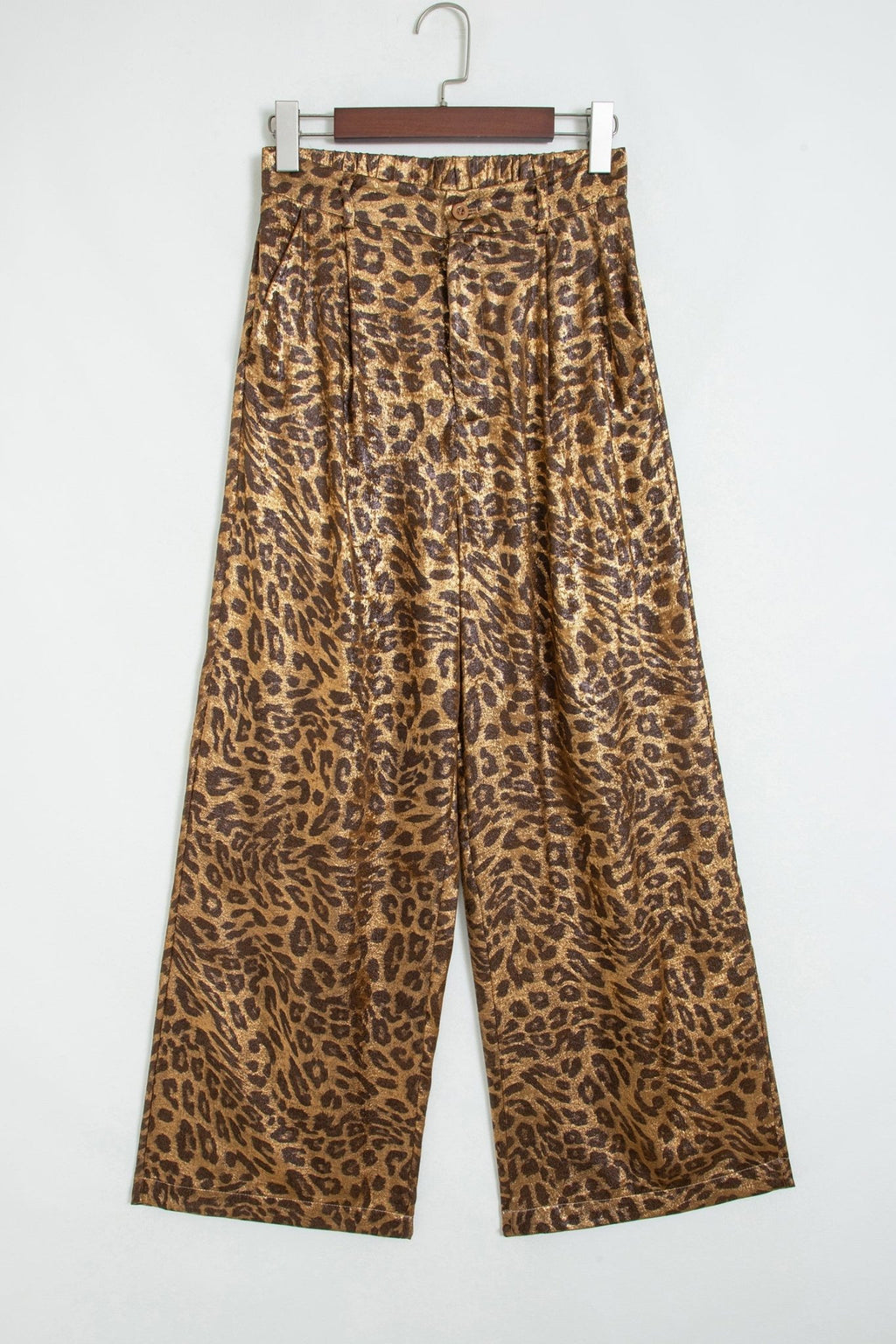 Leopard Buttoned Elastic Waist Wide Leg Pants - Rooted & Reckless Co.