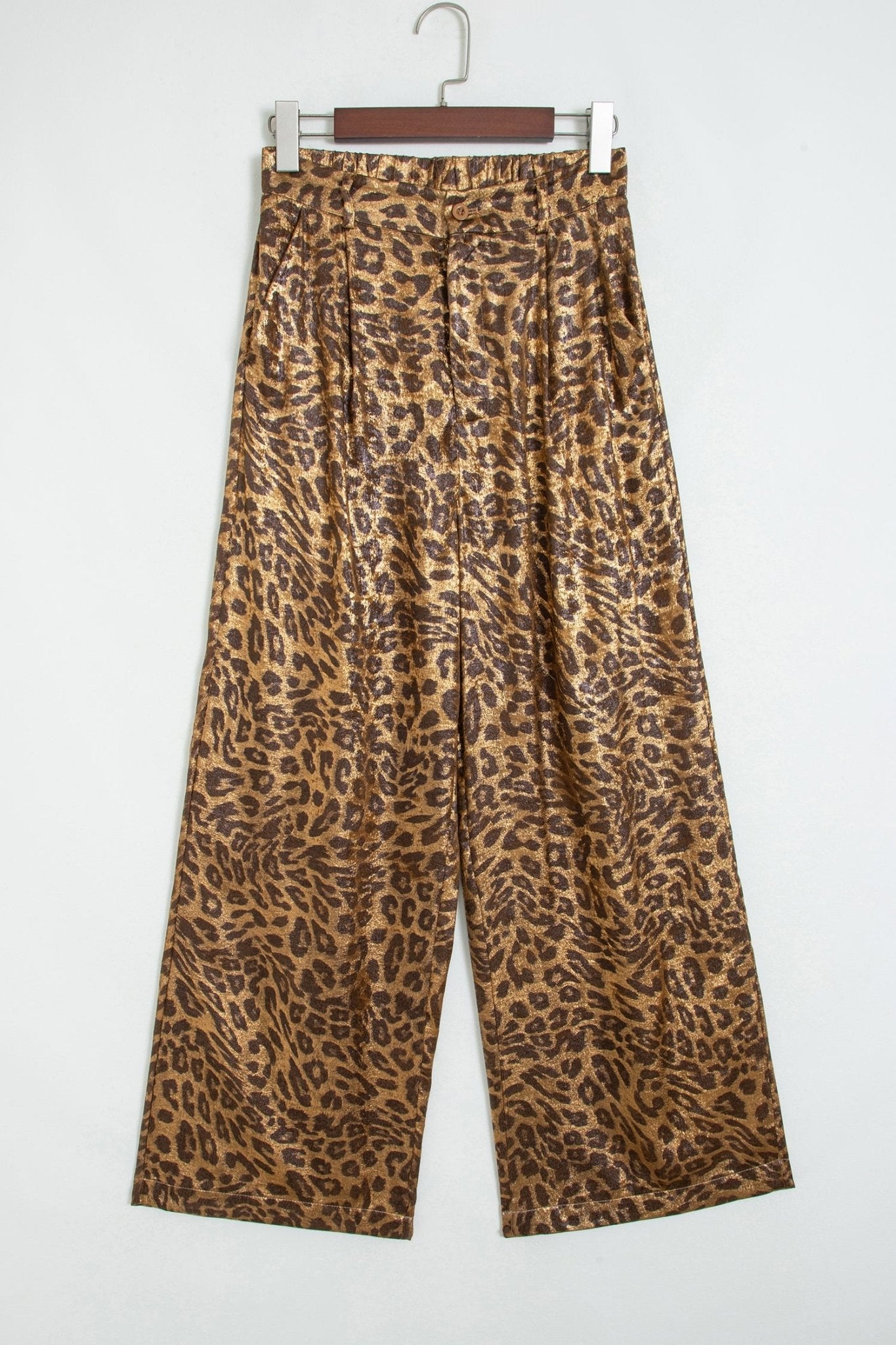 Leopard Buttoned Elastic Waist Wide Leg Pants - Rooted & Reckless Co.