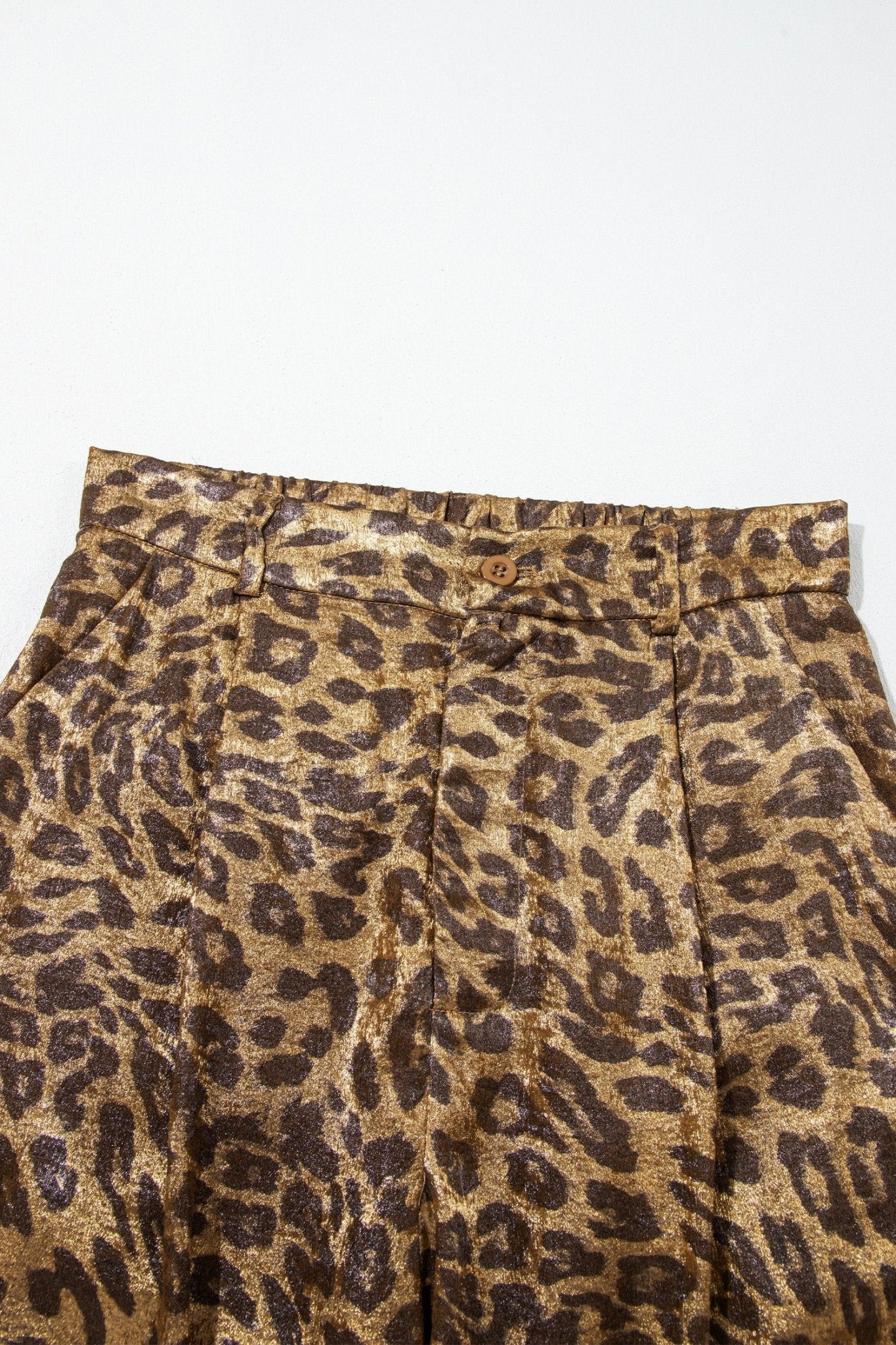Leopard Buttoned Elastic Waist Wide Leg Pants - Rooted & Reckless Co.