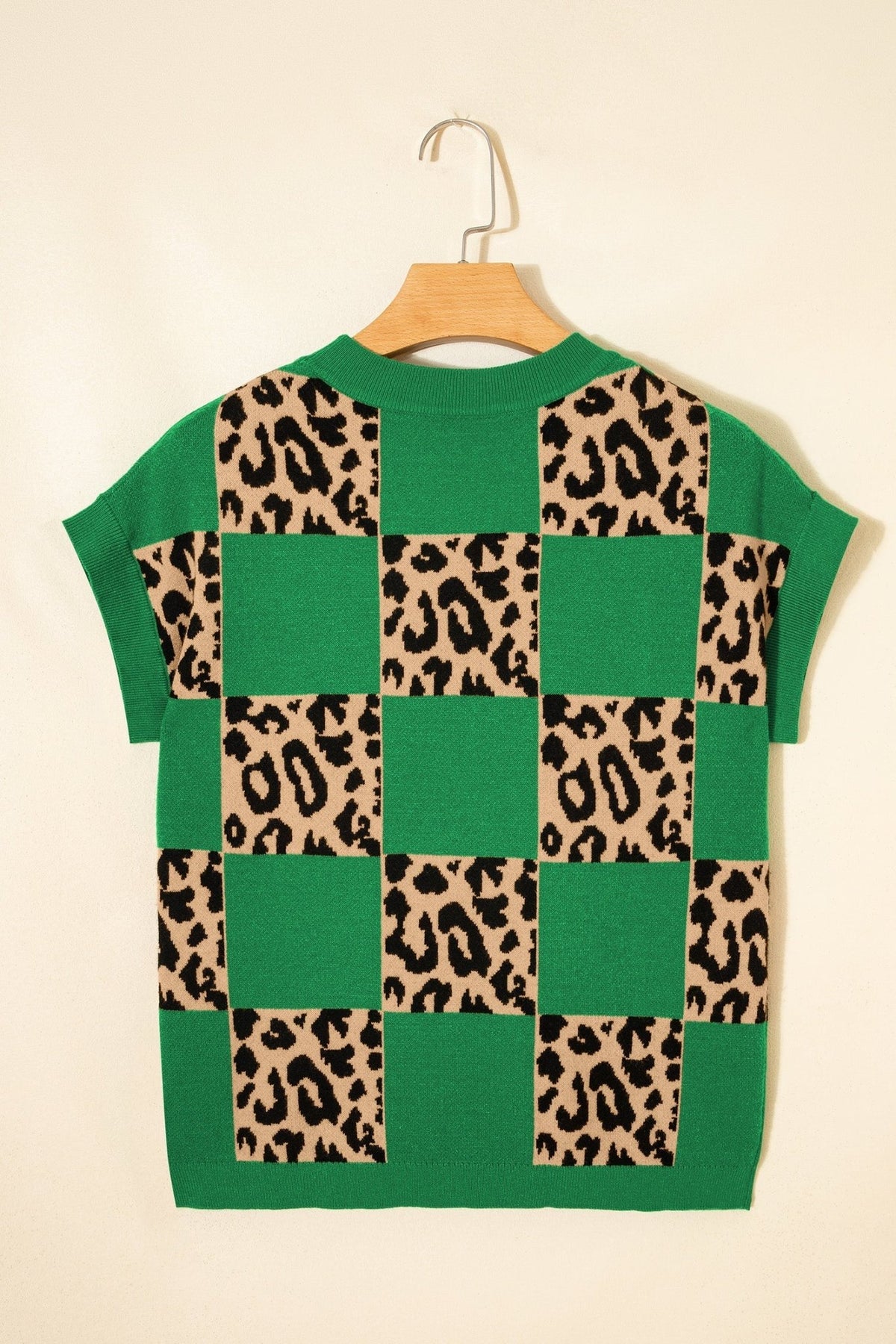 Leopard Checker Short Sleeve Knit Sweater - Rooted & Reckless Co.