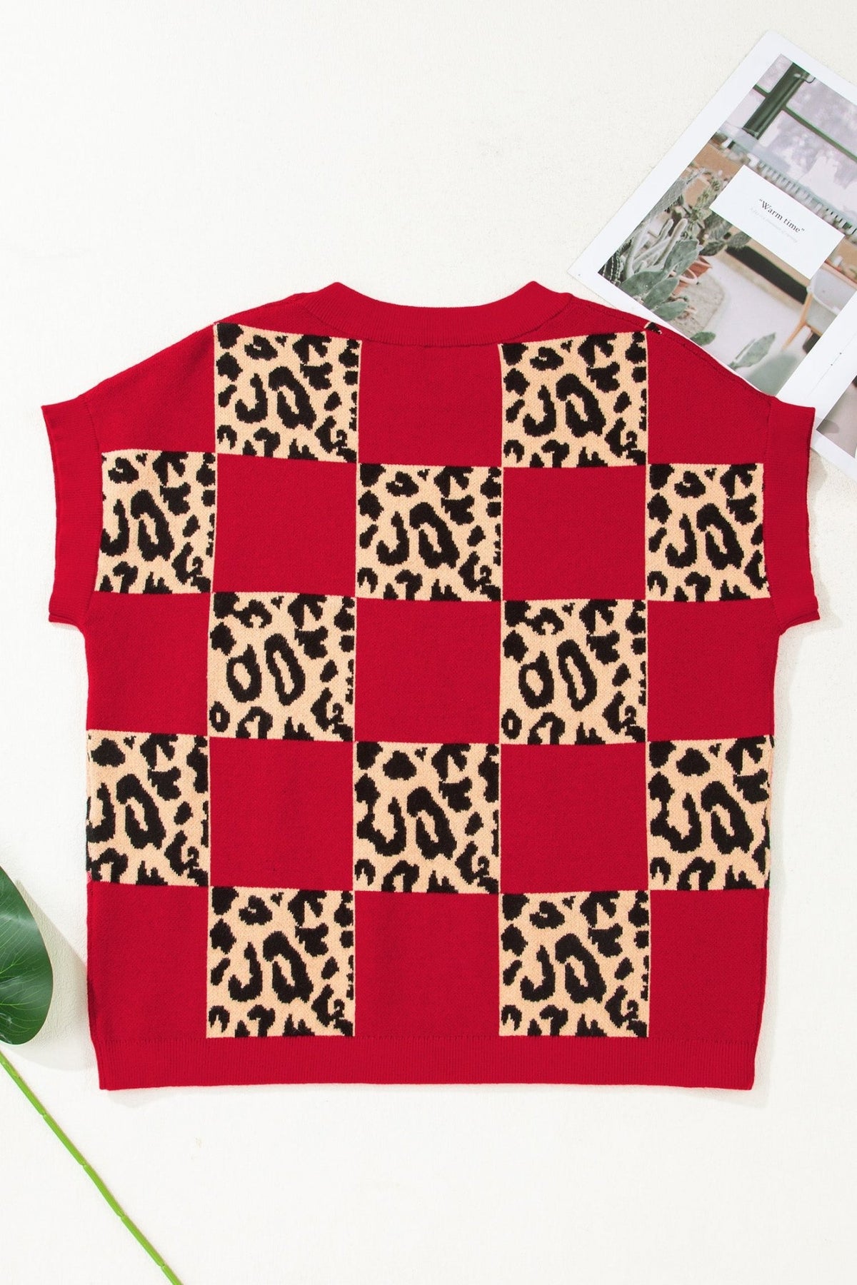 Leopard Checker Short Sleeve Knit Sweater - Rooted & Reckless Co.