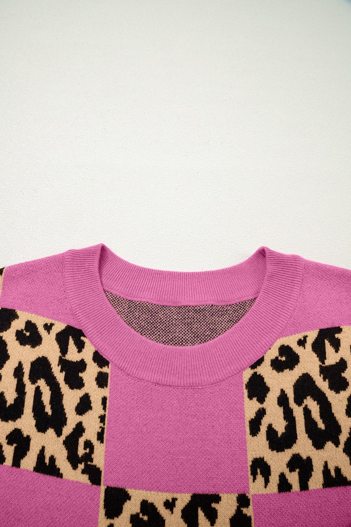 Leopard Checker Short Sleeve Knit Sweater - Rooted & Reckless Co.