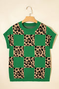 Leopard Checker Short Sleeve Knit Sweater - Rooted & Reckless Co.