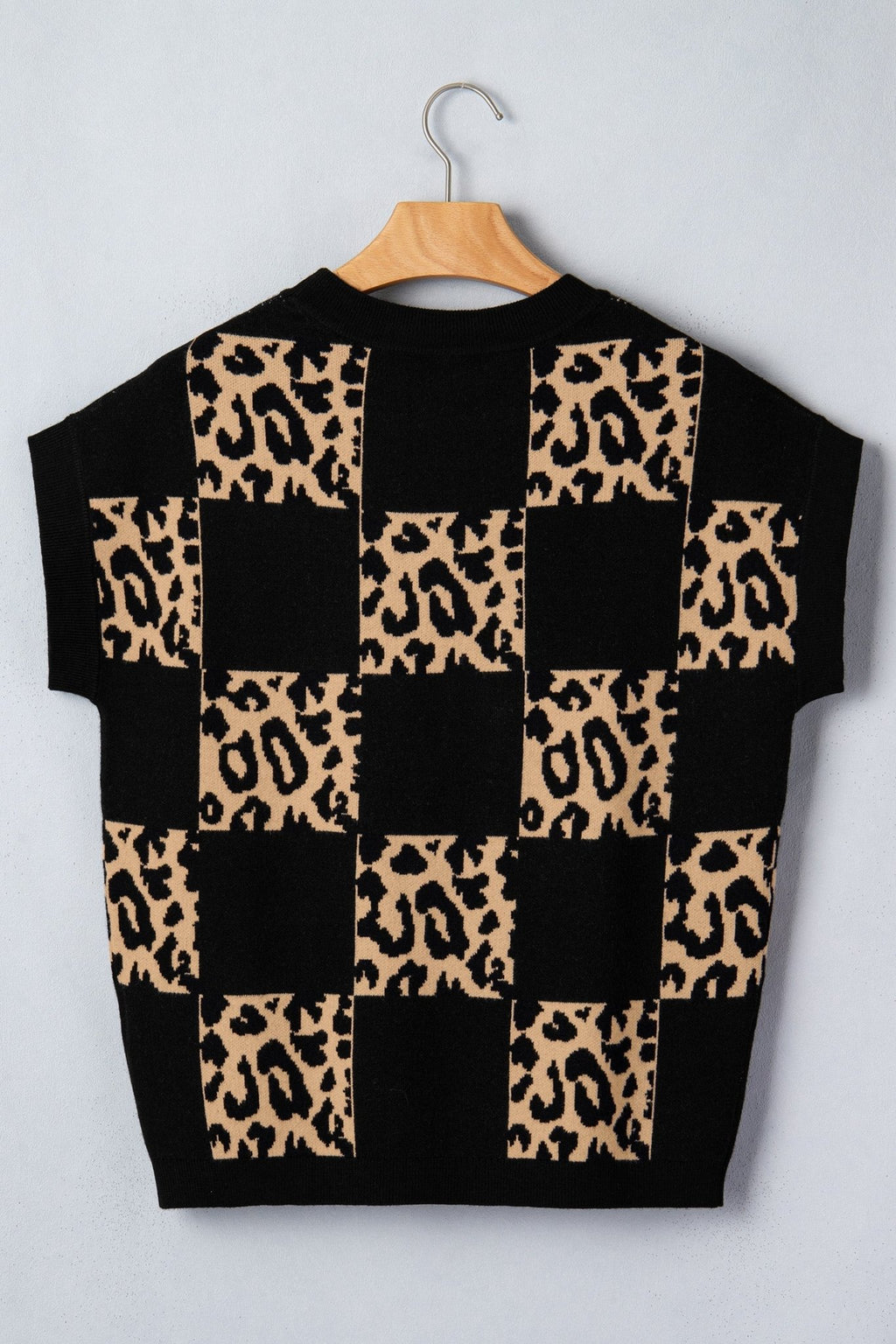 Leopard Checker Short Sleeve Knit Sweater - Rooted & Reckless Co.