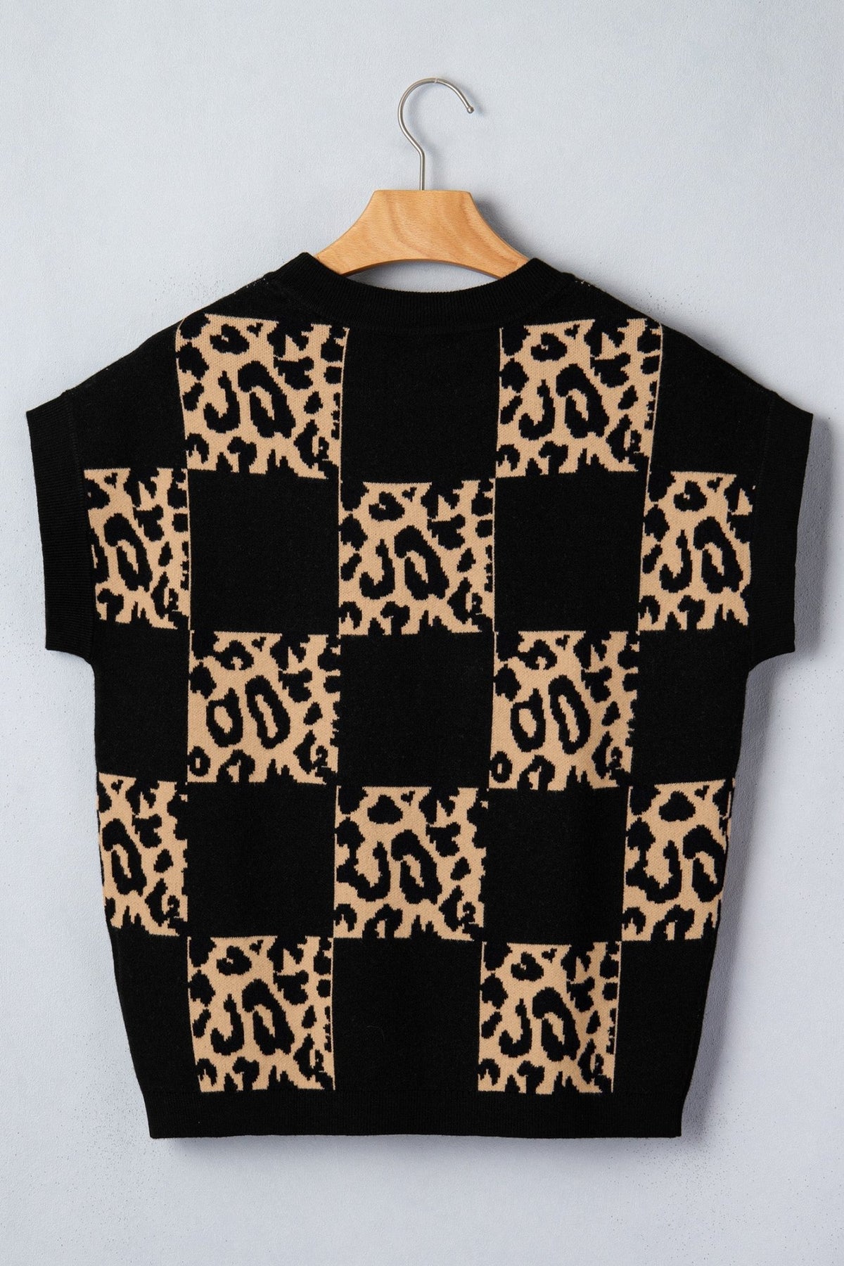Leopard Checker Short Sleeve Knit Sweater - Rooted & Reckless Co.