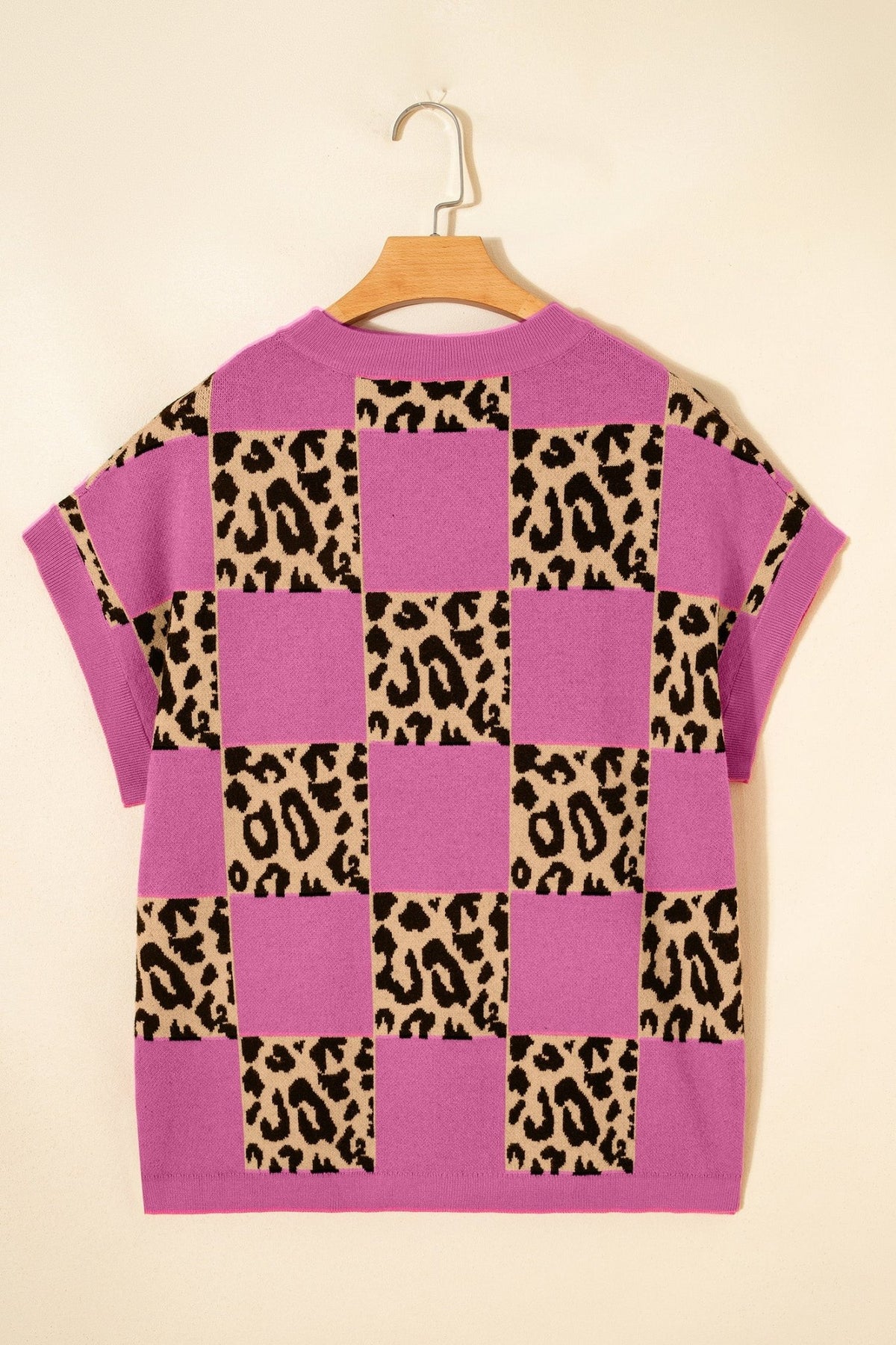 Leopard Checker Short Sleeve Knit Sweater - Rooted & Reckless Co.