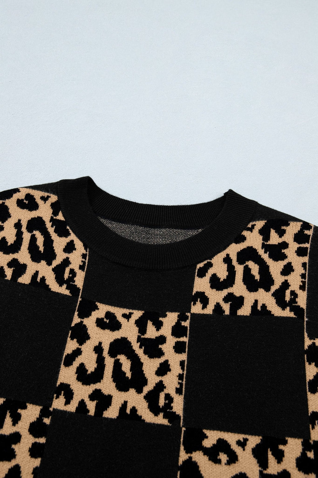 Leopard Checker Short Sleeve Knit Sweater - Rooted & Reckless Co.