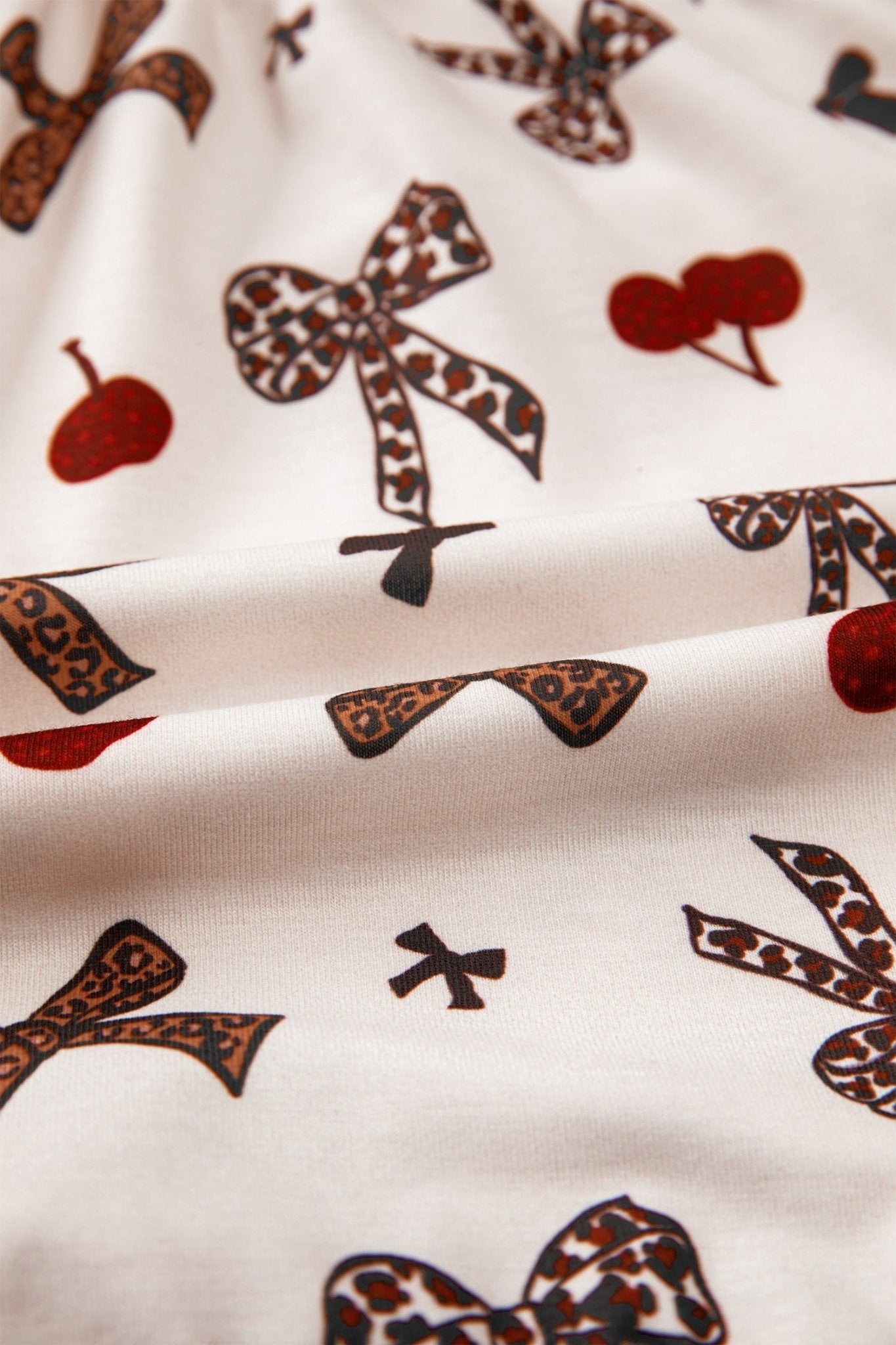 Leopard Cherry Bow Patchwork Shirt & Shorts Pajama Set - Rooted & Reckless Co.
