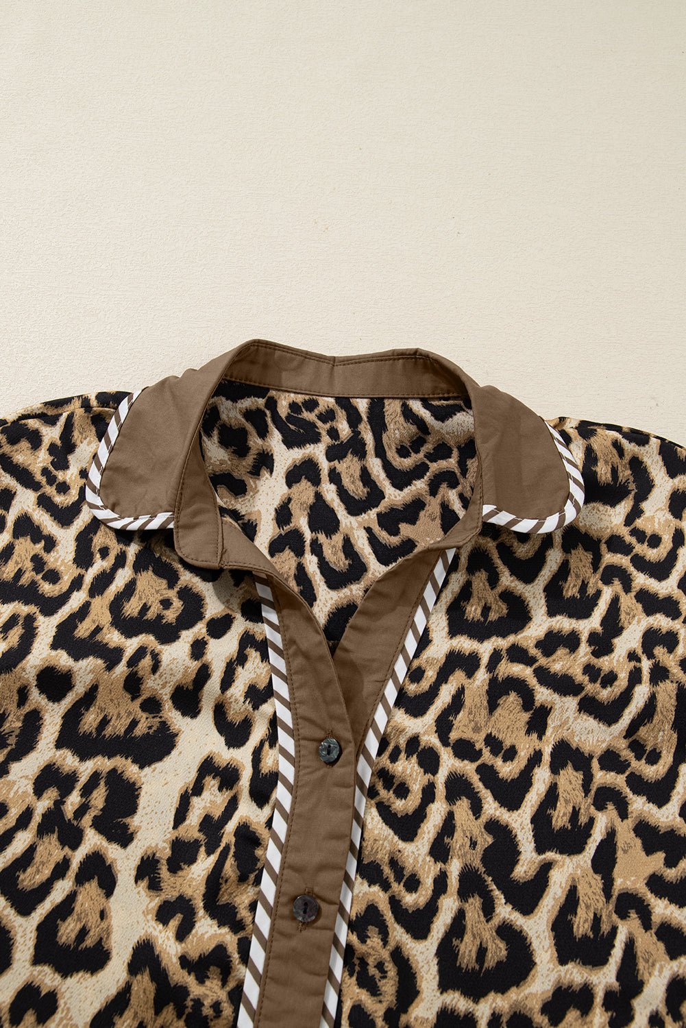 Leopard Collared 3/4 Sleeve Shirt and Pants Set - Rooted & Reckless Co.
