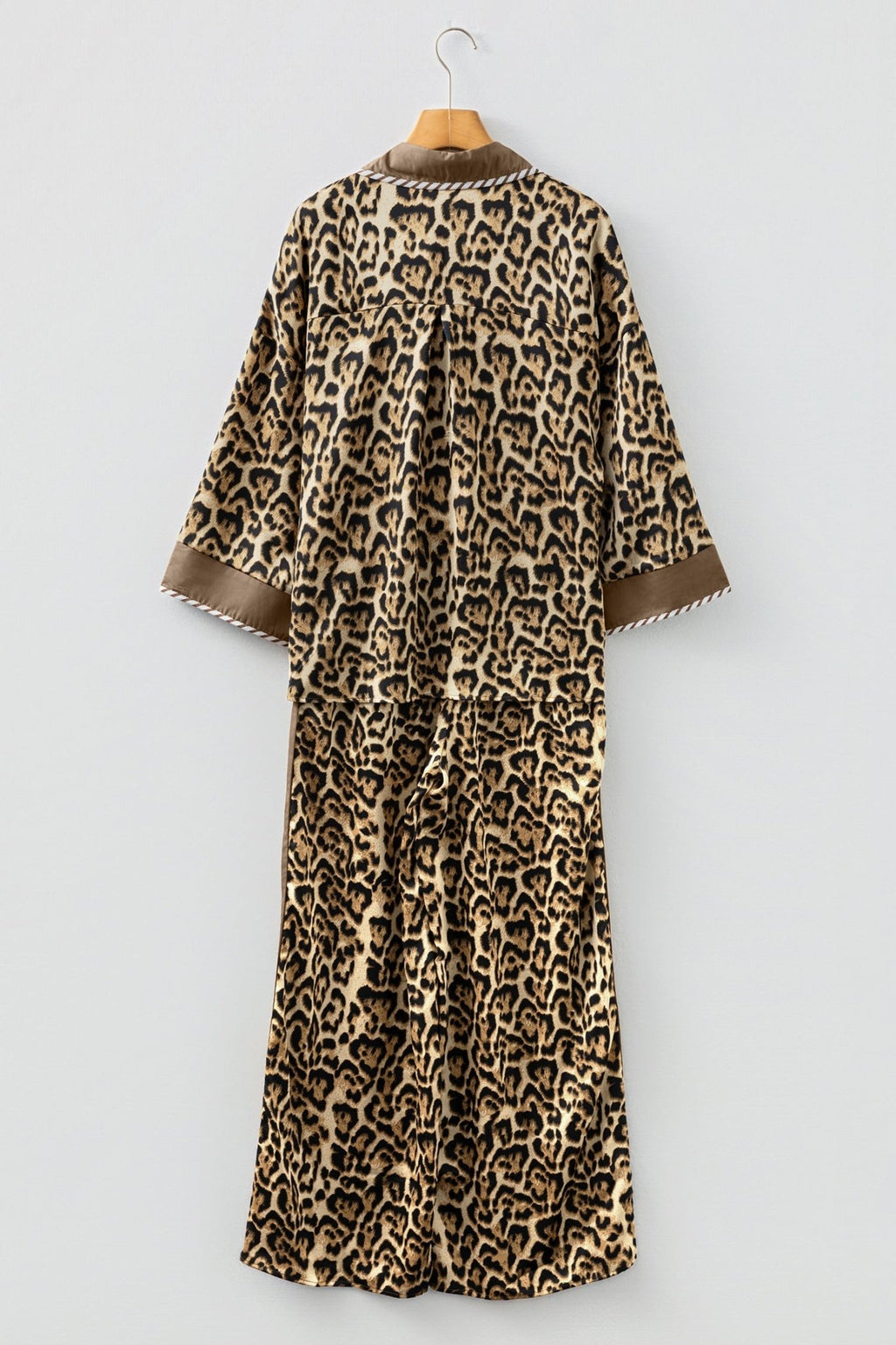 Leopard Collared 3/4 Sleeve Shirt and Pants Set - Rooted & Reckless Co.