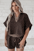 Leopard Collared V-Neck Top & Shorts Set - Rooted & Reckless Co.