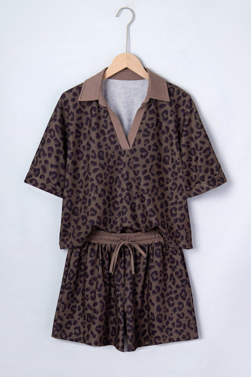 Leopard Collared V-Neck Top & Shorts Set - Rooted & Reckless Co.