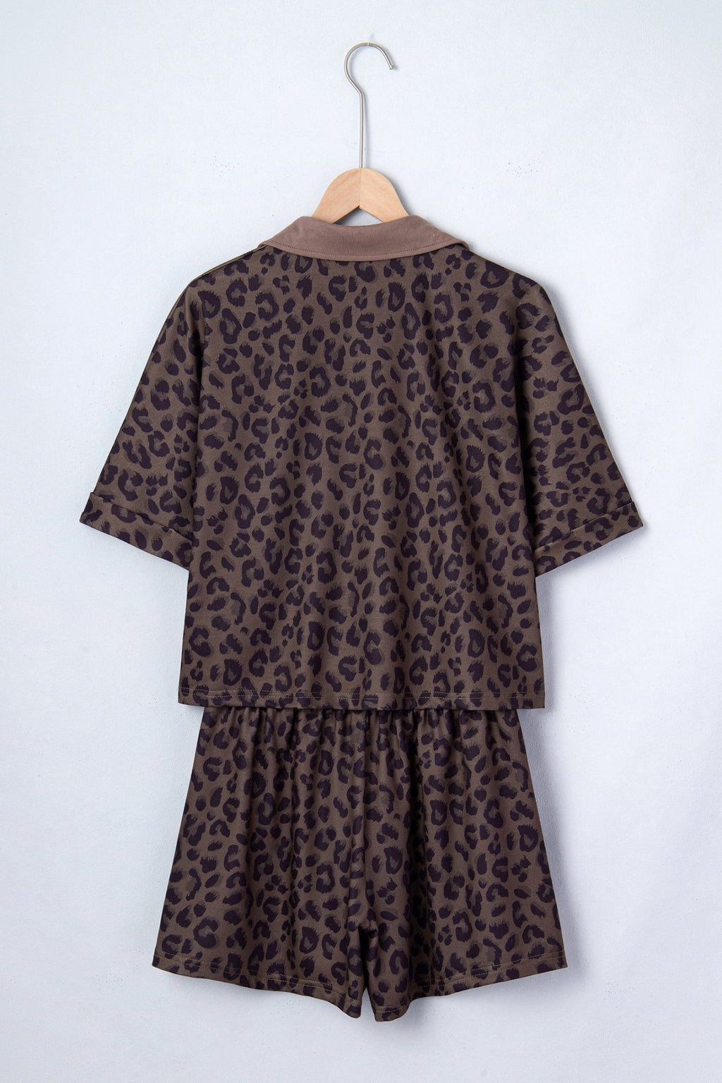 Leopard Collared V-Neck Top & Shorts Set - Rooted & Reckless Co.