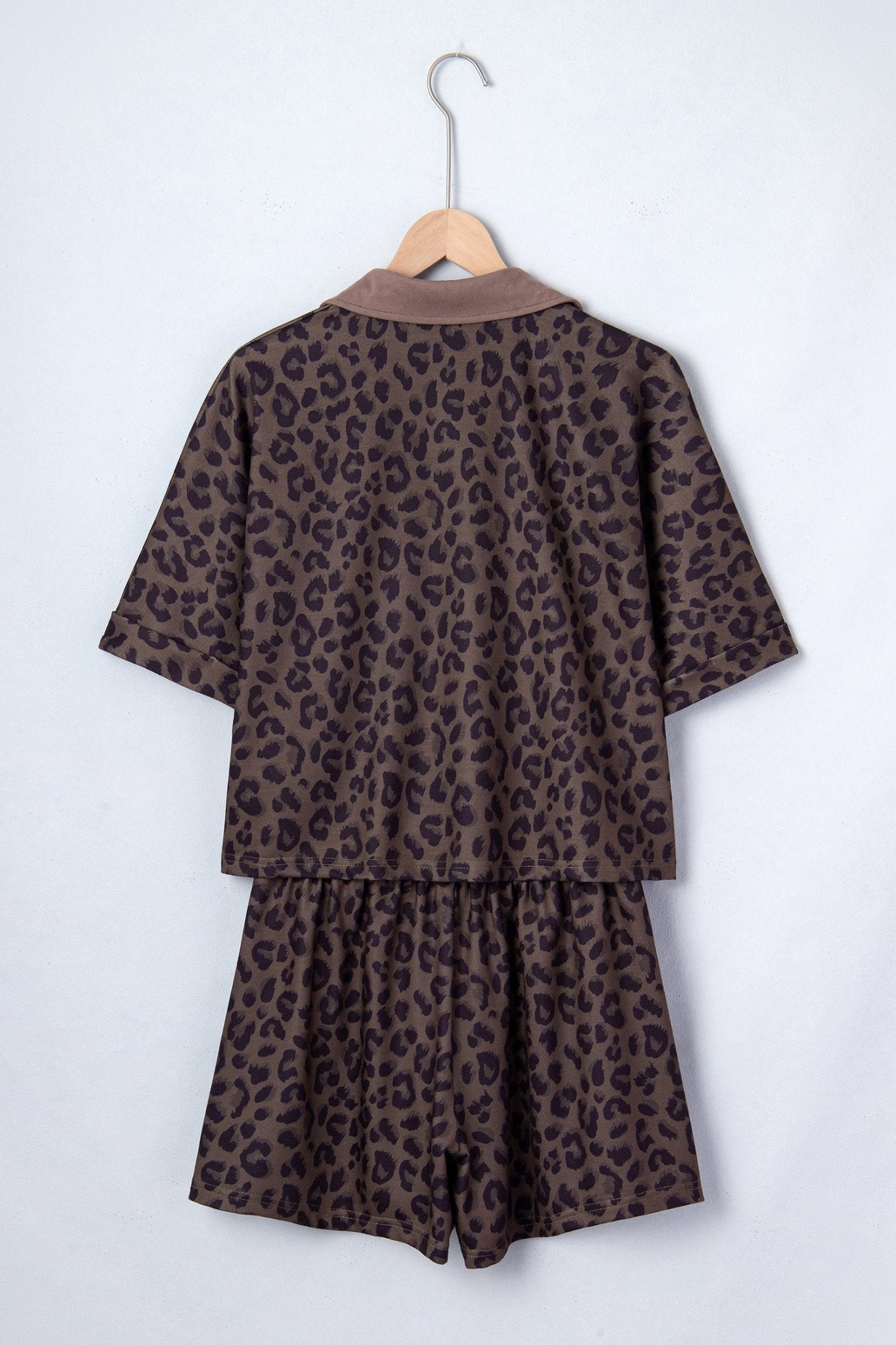 Leopard Collared V-Neck Top & Shorts Set - Rooted & Reckless Co.