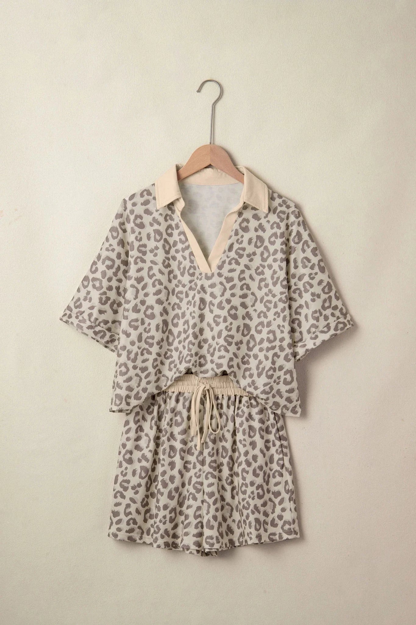 Leopard Collared V-Neck Top & Shorts Set - Rooted & Reckless Co.