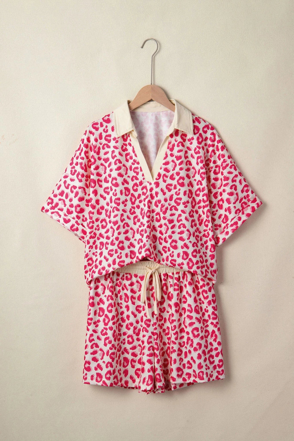 Leopard Collared V-Neck Top & Shorts Set - Rooted & Reckless Co.