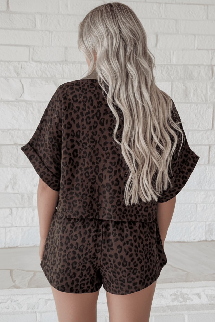 Leopard Collared V-Neck Top & Shorts Set - Rooted & Reckless Co.
