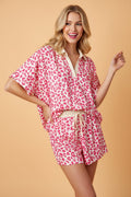 Leopard Collared V-Neck Top & Shorts Set - Rooted & Reckless Co.