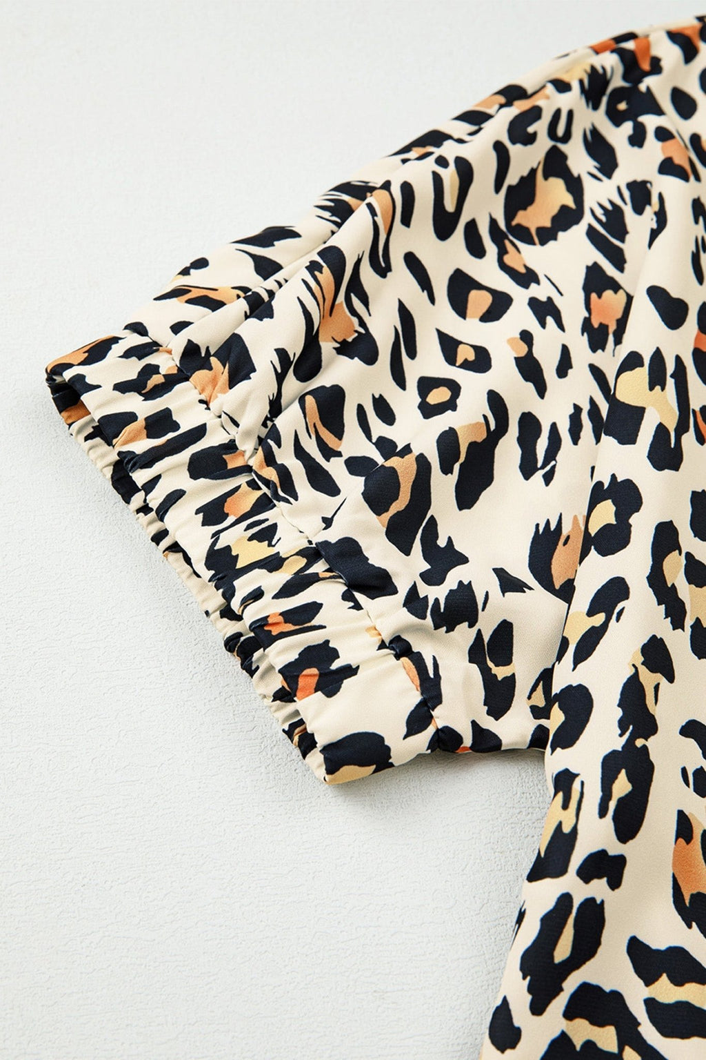 Leopard Colorblock Contrast V-Neck Short Sleeve Blouse - Rooted & Reckless Co.