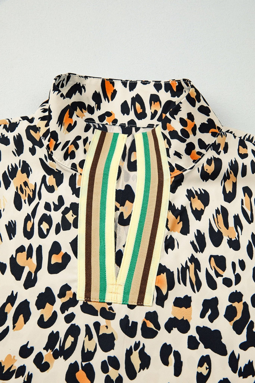 Leopard Colorblock Contrast V-Neck Short Sleeve Blouse - Rooted & Reckless Co.