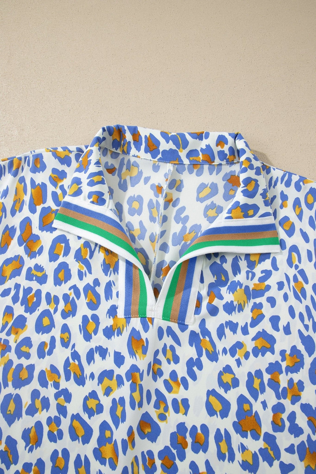 Leopard Colorblock Contrast V-Neck Short Sleeve Blouse - Rooted & Reckless Co.