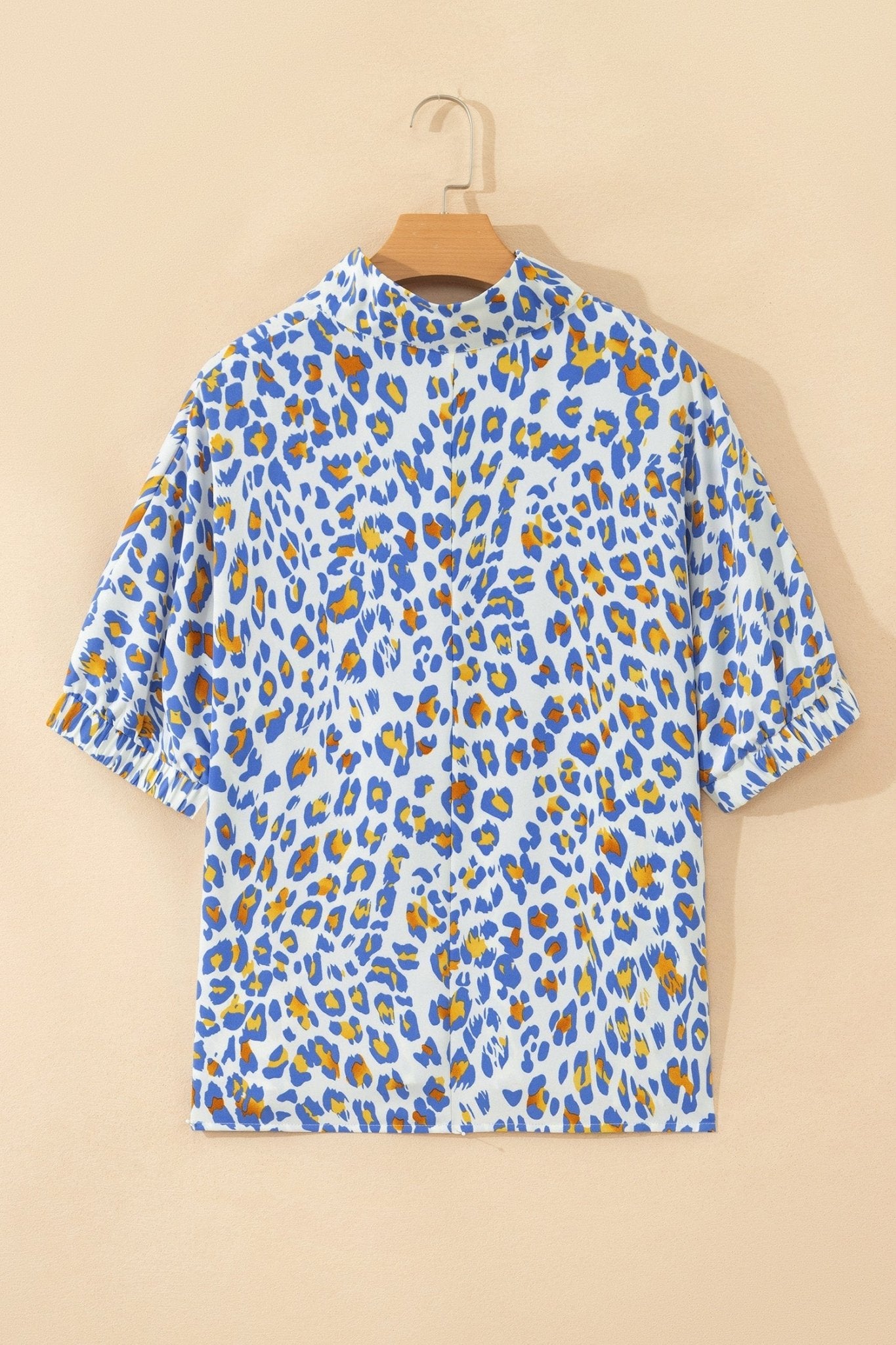 Leopard Colorblock Contrast V-Neck Short Sleeve Blouse - Rooted & Reckless Co.