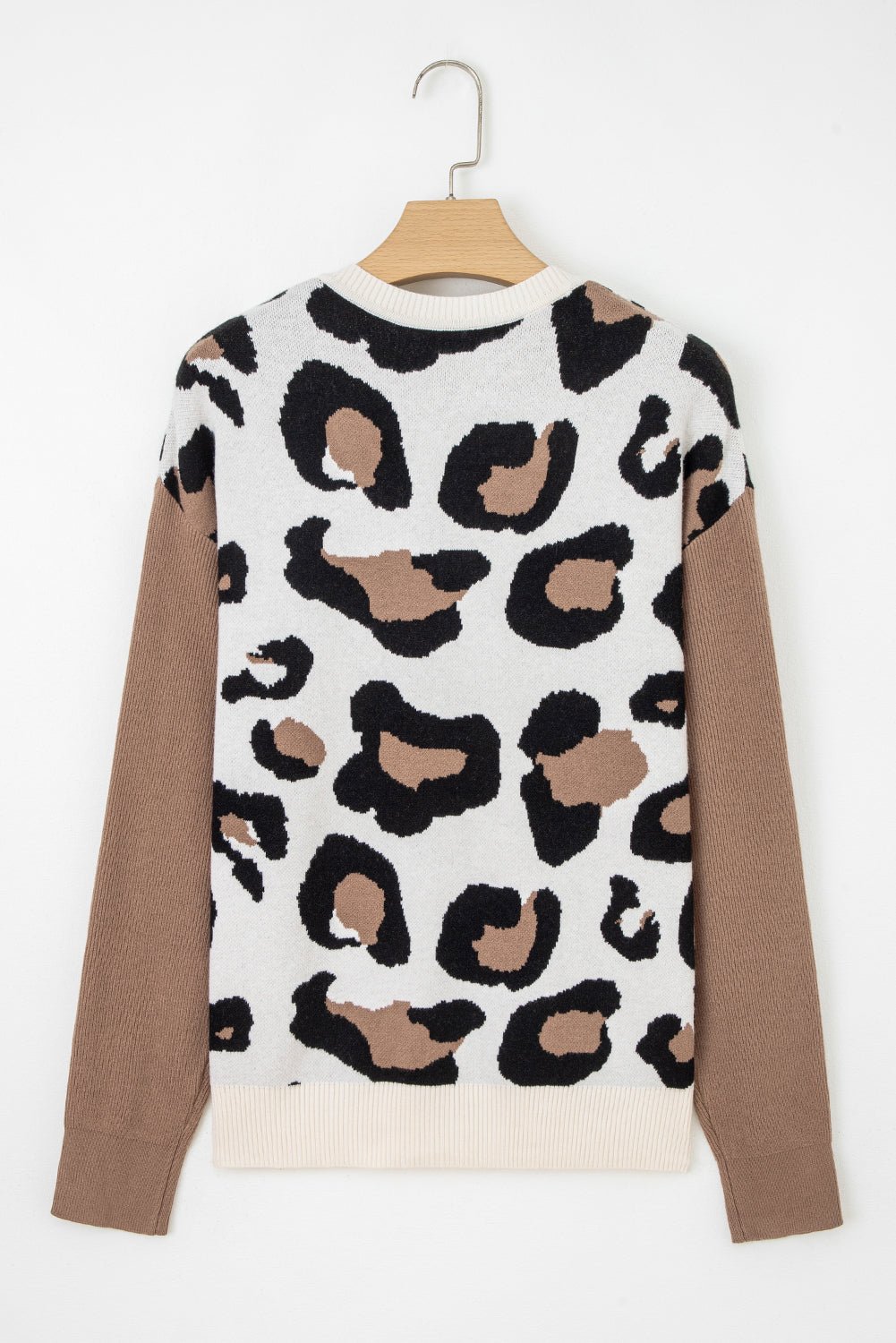 Leopard Colorblock Drop Shoulder V-Neck Sweater - Rooted & Reckless Co.