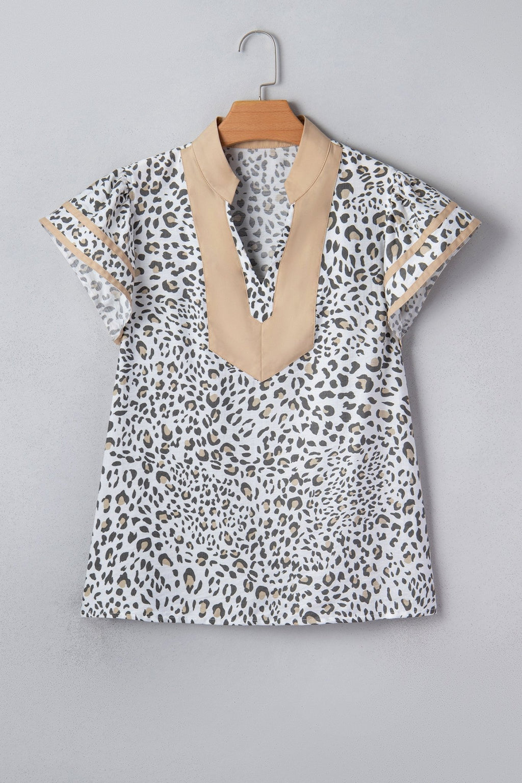 Leopard Colorblock Patchwork V-Neck Cap Sleeve Blouse - Rooted & Reckless Co.