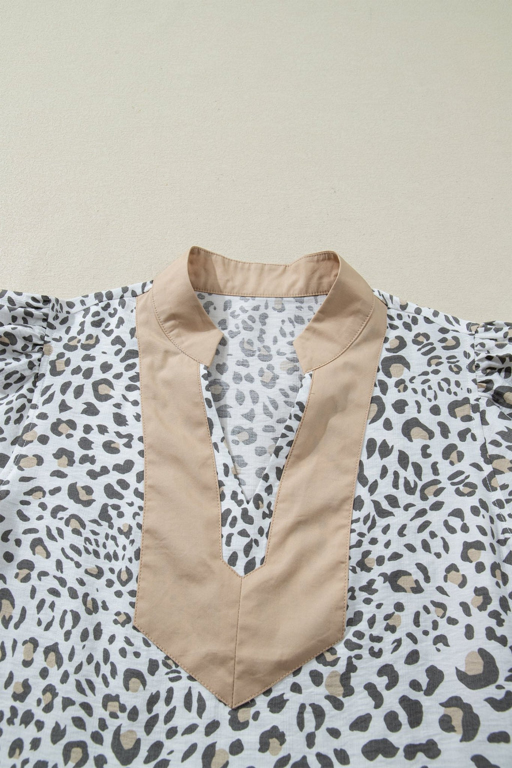 Leopard Colorblock Patchwork V-Neck Cap Sleeve Blouse - Rooted & Reckless Co.