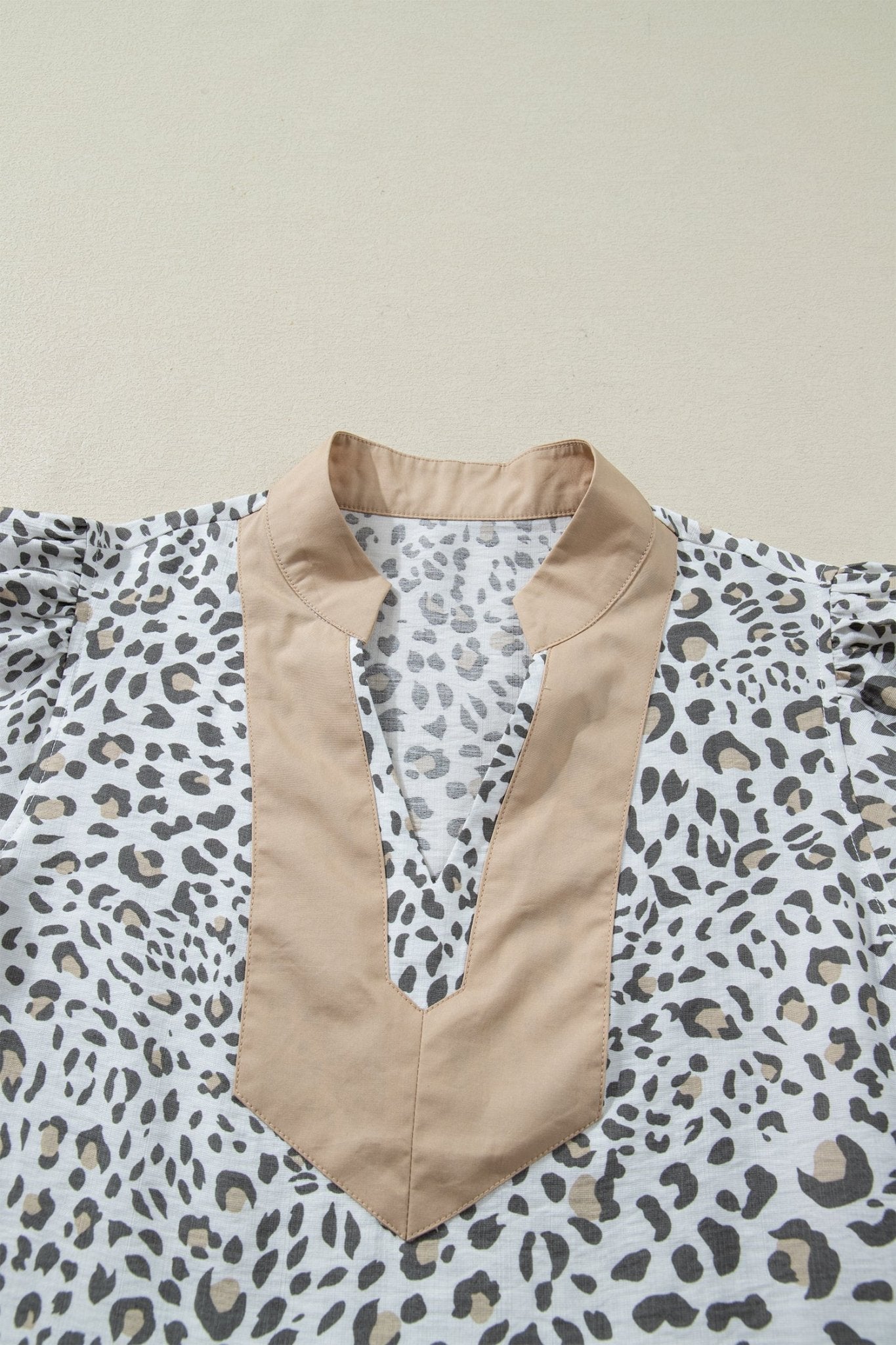 Leopard Colorblock Patchwork V-Neck Cap Sleeve Blouse - Rooted & Reckless Co.