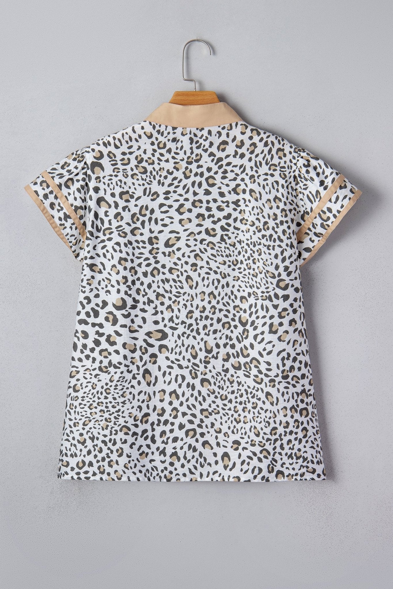 Leopard Colorblock Patchwork V-Neck Cap Sleeve Blouse - Rooted & Reckless Co.