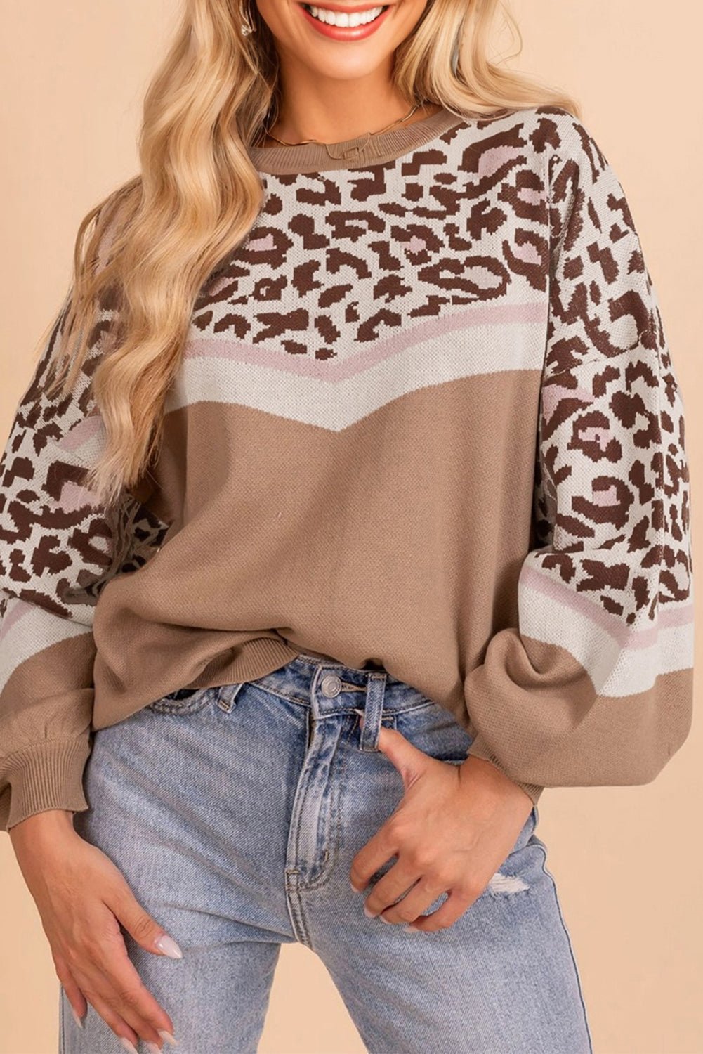 Leopard Colorblock Puff Sleeve Sweater - Rooted & Reckless Co.