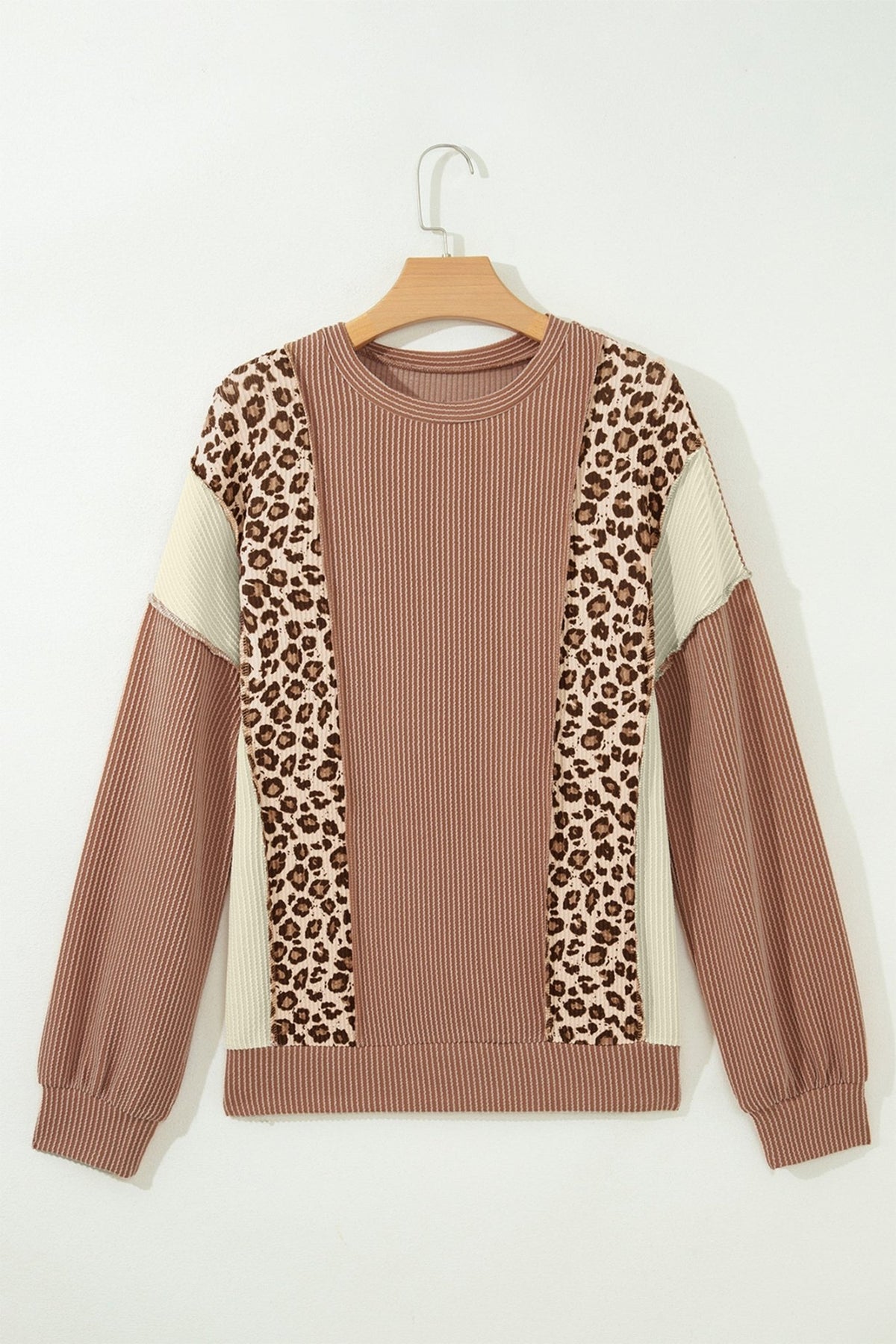 Leopard Colorblock Reverse Seam Corded Knit Long Sleeve Top - Rooted & Reckless Co.