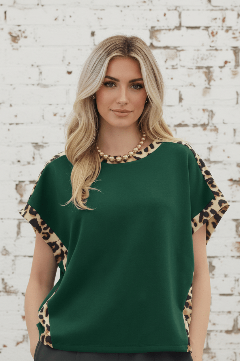 Leopard Colorblock Round Neck Short Sleeve T-Shirt - Rooted & Reckless Co.