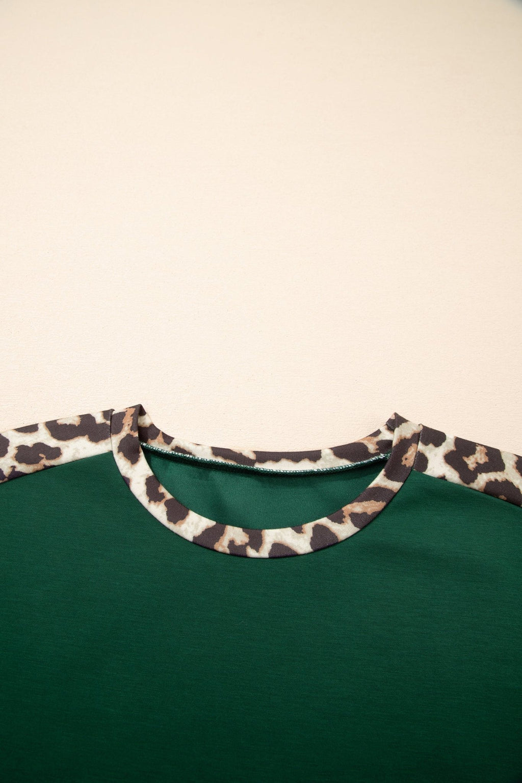 Leopard Colorblock Round Neck Short Sleeve T-Shirt - Rooted & Reckless Co.