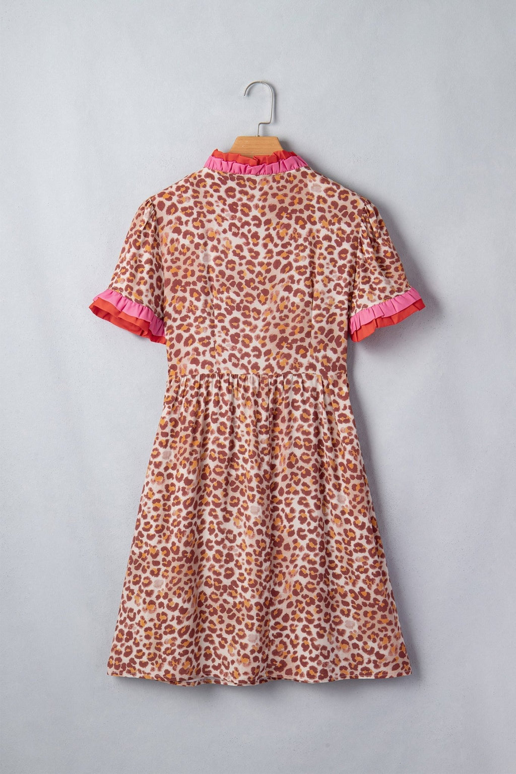 Leopard Colorblock Ruffle Short Sleeve Dress - Rooted & Reckless Co.