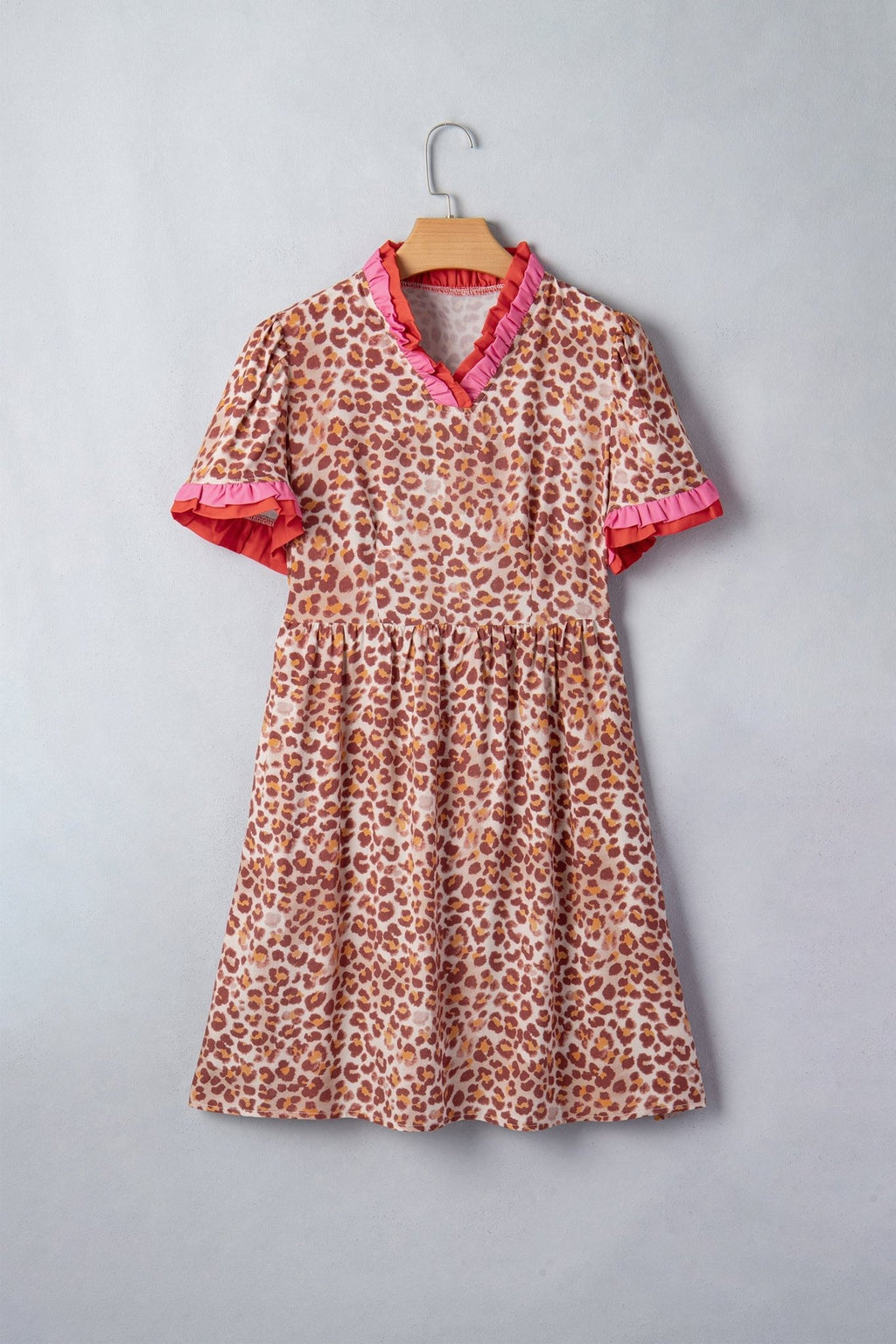 Leopard Colorblock Ruffle Short Sleeve Dress - Rooted & Reckless Co.
