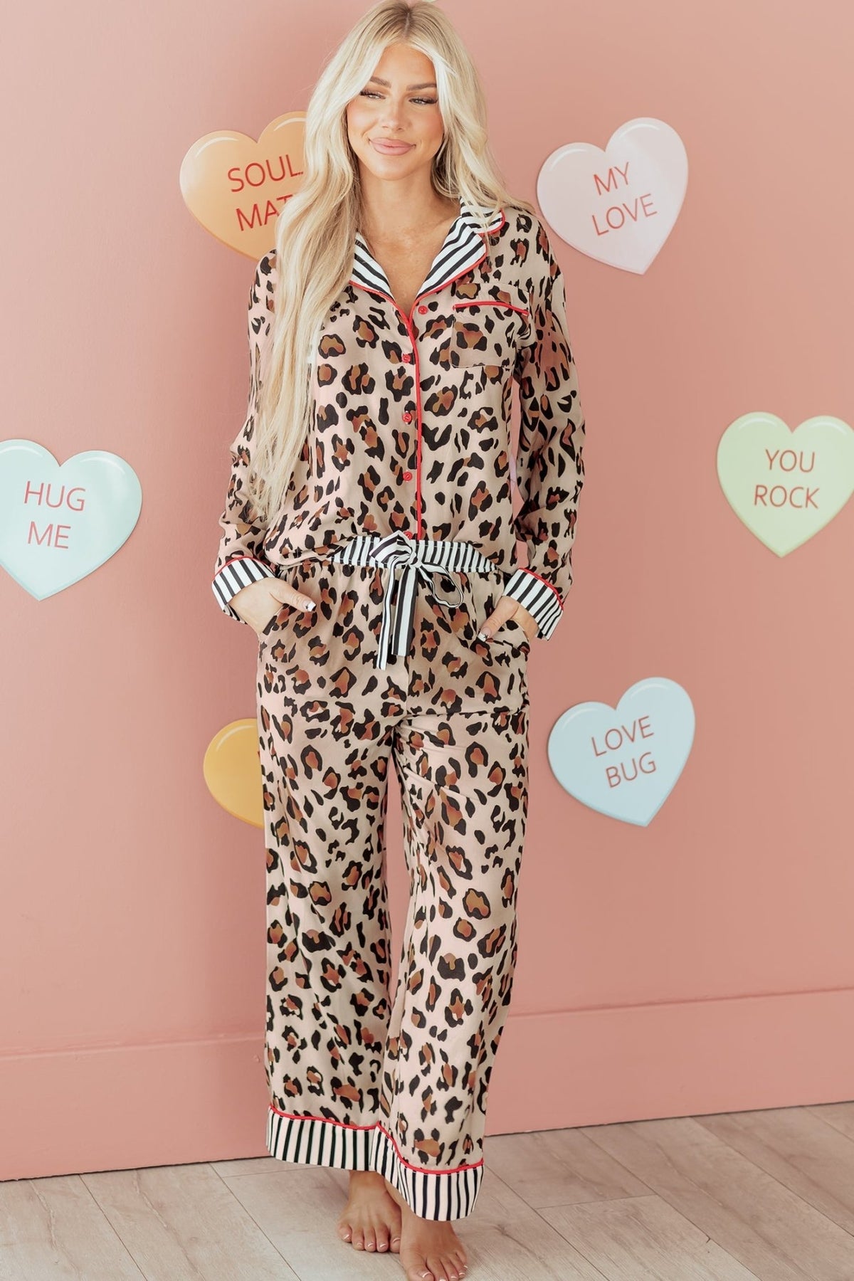Leopard Colorblock Stripe Edge Shirt and Pants Pajama Set - Rooted & Reckless Co.