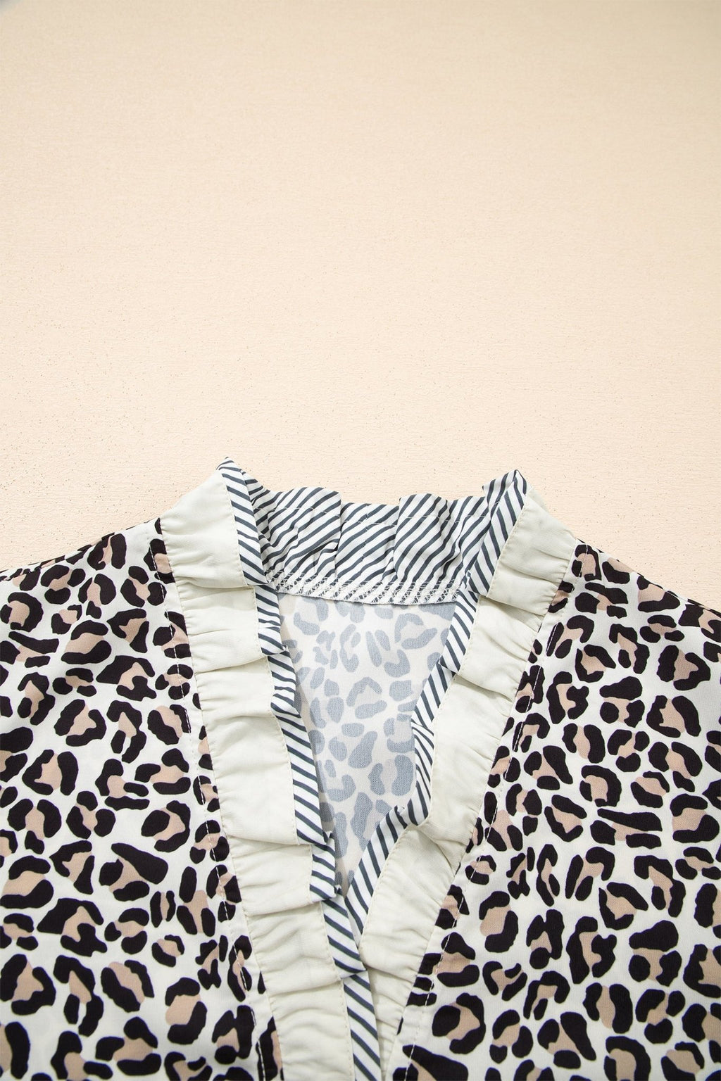 Leopard Colorblock Stripe V-Neck Short Sleeve Blouse - Rooted & Reckless Co.